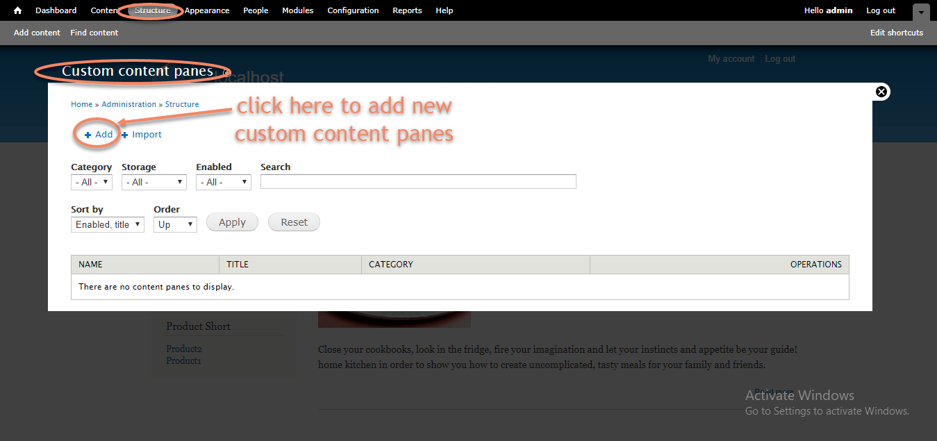 Add custom content panes